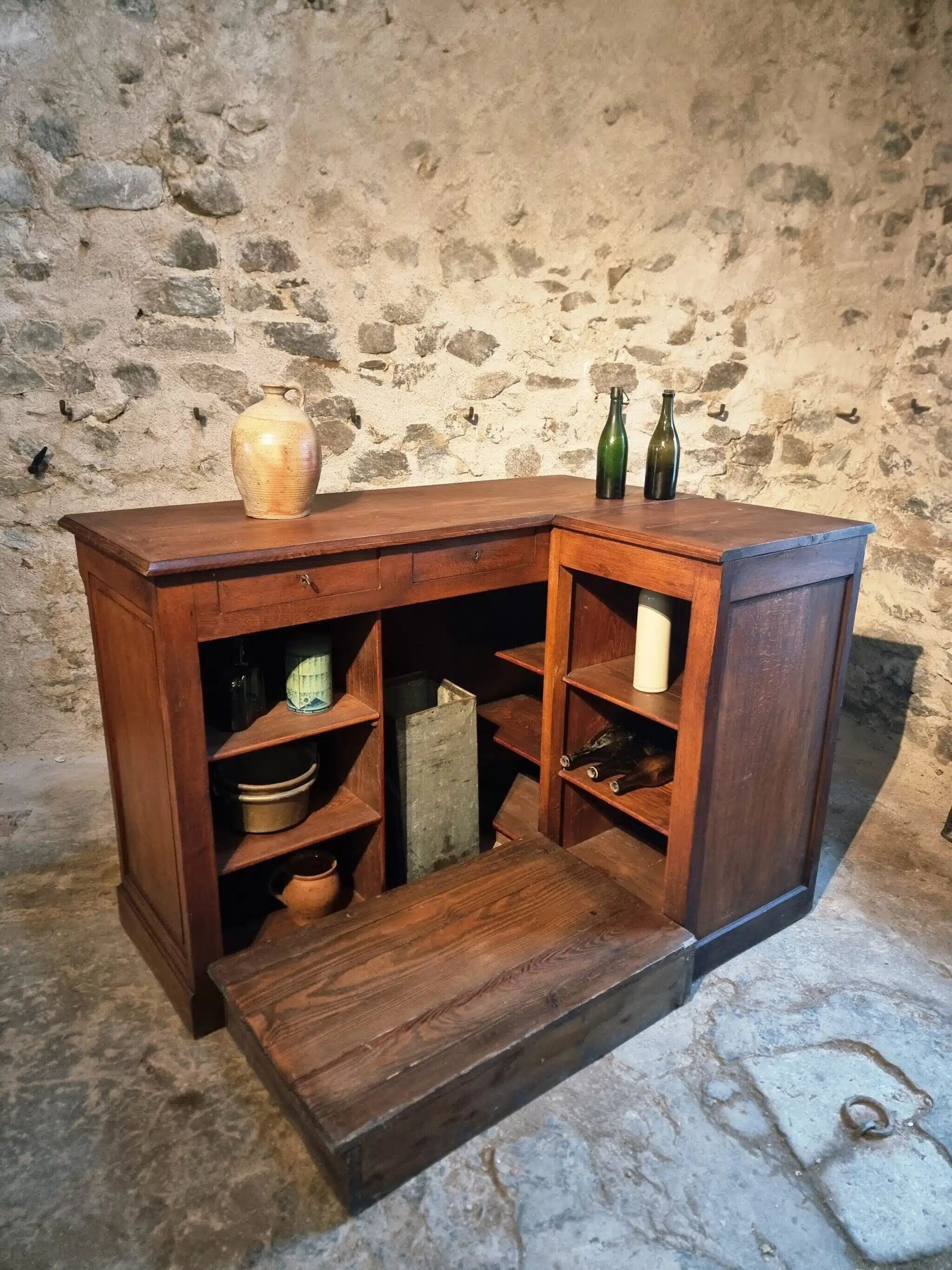 Antique French oak counter / shop counter (early 1900s)