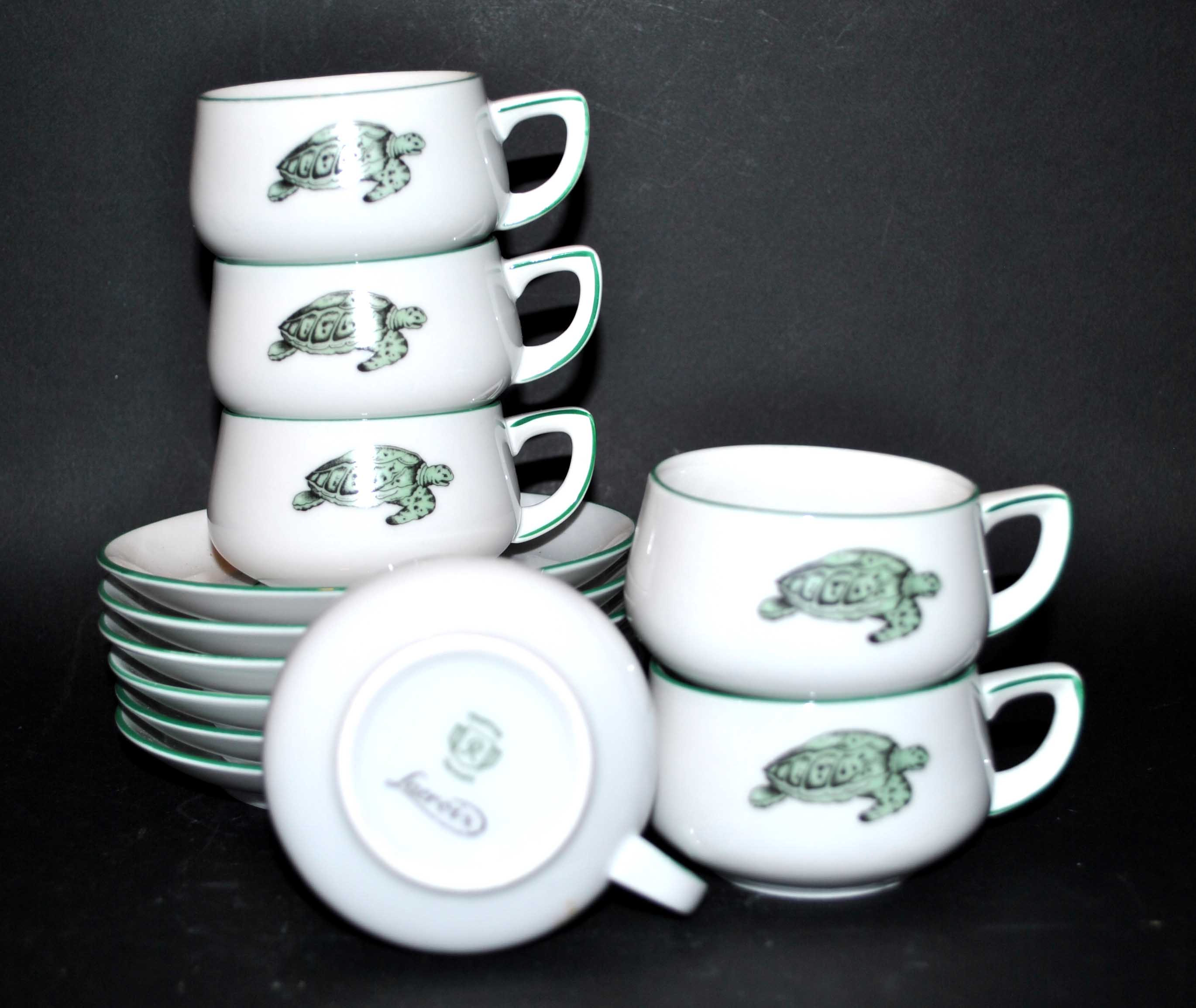 Series of 6 porcelain cups by Rosenthal GERMANY - Lacroix Green Turtle Décor