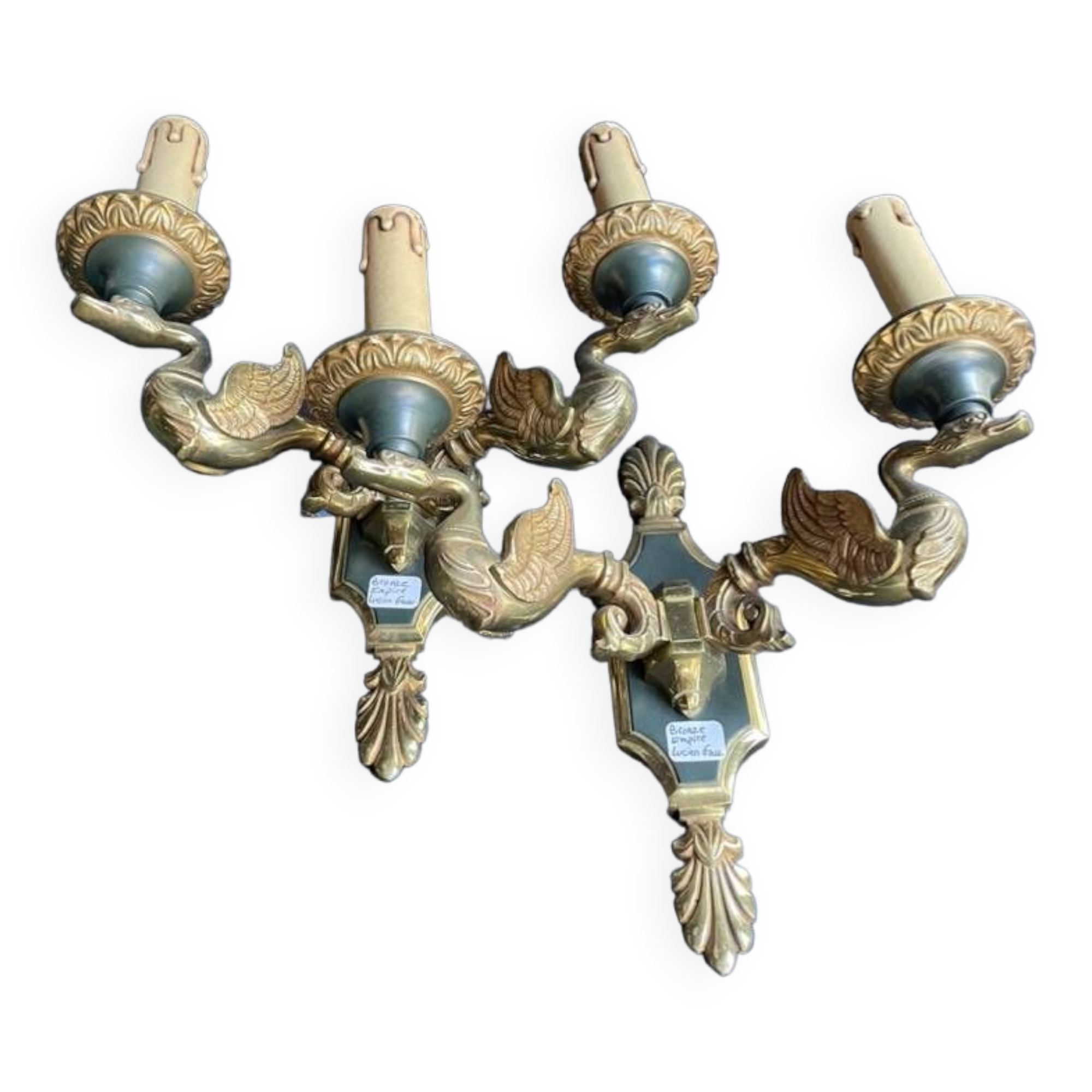Pair of bronze wall lights – Empire style – Maison Lucien Gau