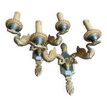 Pair of bronze wall lights – Empire style – Maison Lucien Gau