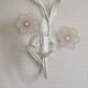French vintage white metal double wall light with pink glass flowers 5438.