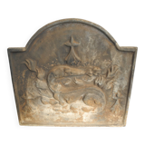 Ancienne plaque de cheminée en fonte salamandre