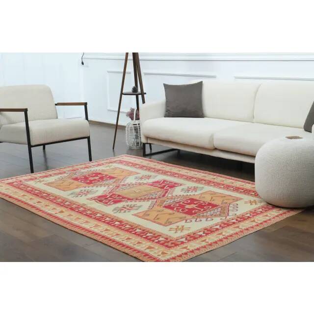 1970s Vintage Turkish Oushak Handmade Wool Cotton Cream Area Rug 172x231