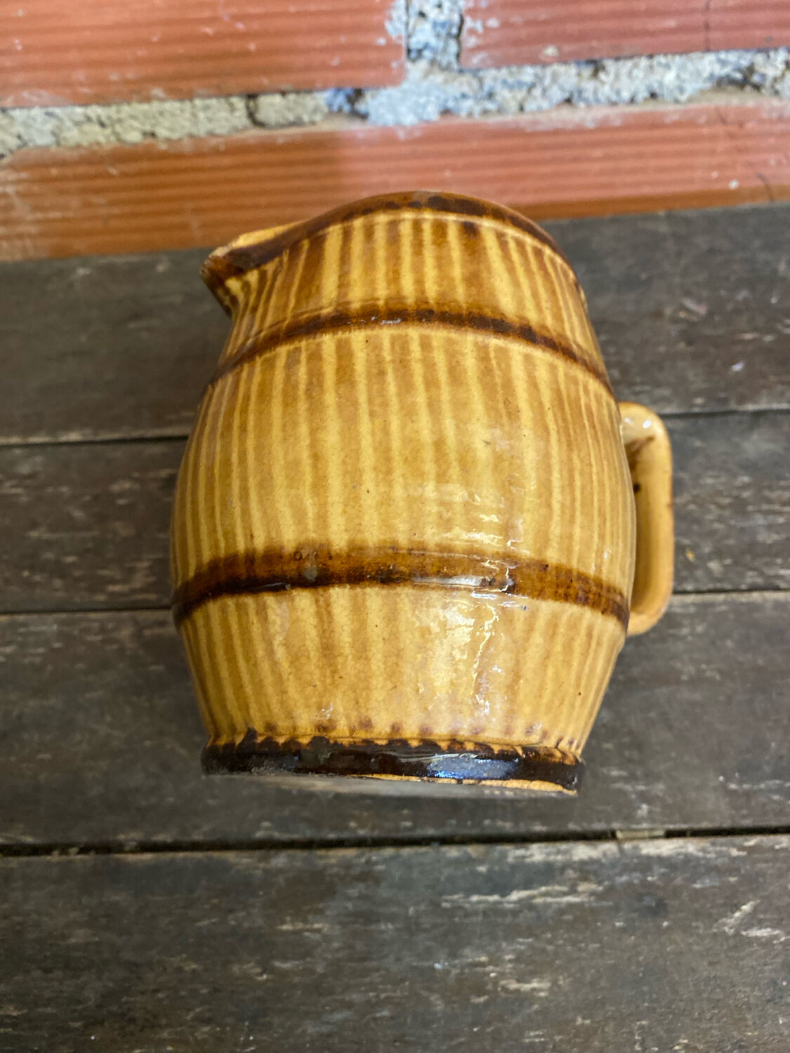 Old pichet terre de feu beige stoneware barrel shape