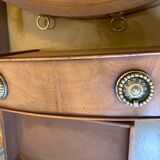 Table tambour 1900  merisier cuir et laiton