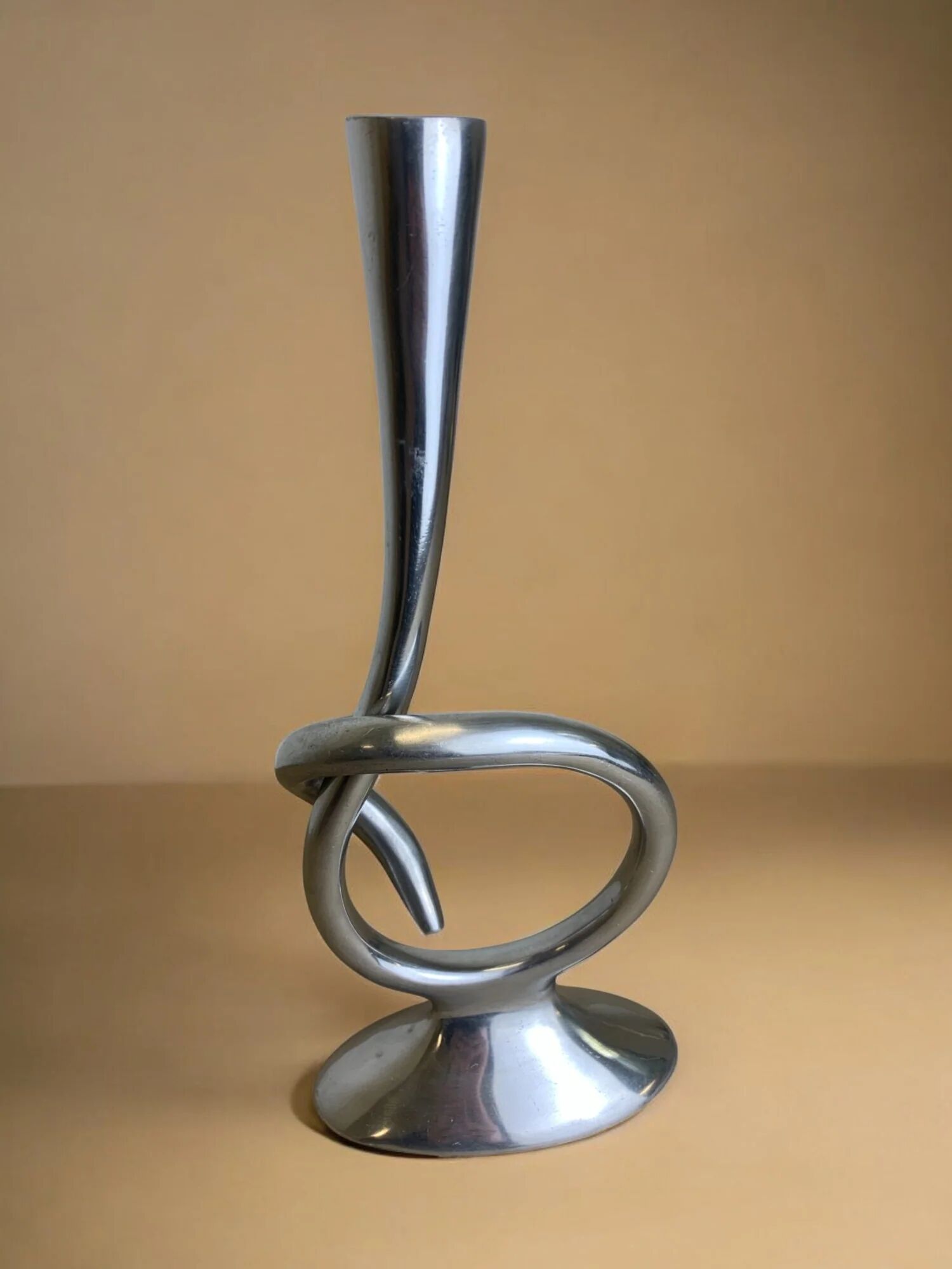 Biomorphic candleholder, solid aluminium, Spain, 1970s