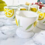 6 small vintage ceramic lemon pattern egg cups.