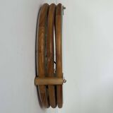 Vintage round wall light, wood, glass and brass, France 1980