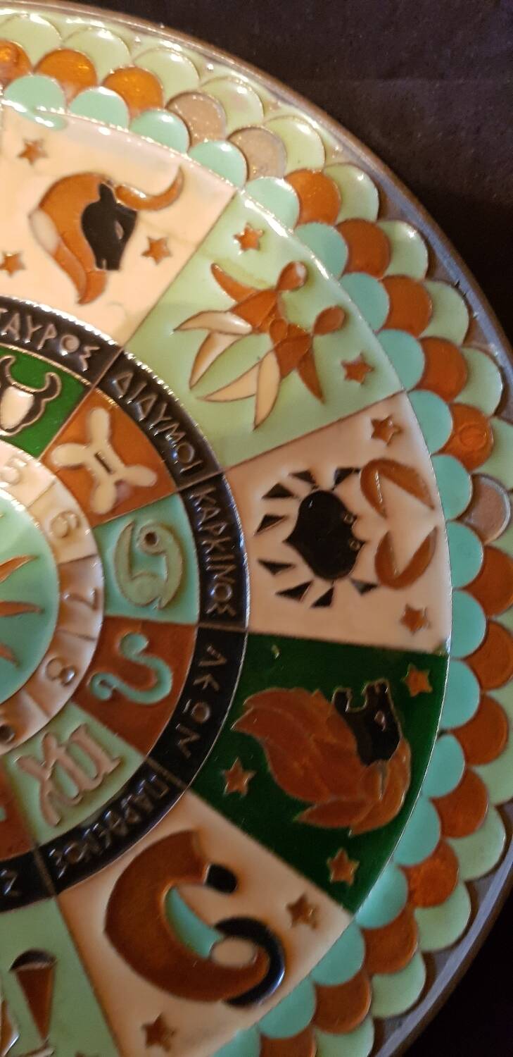 Cloisonné bronze plate from the 1930s. Zodiac signs.