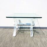 Table basse carrée ' Tréteaux ' . Plexi & verre. Vintage 80s