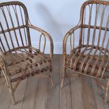 Pair of children's armchairs in rattan / bamboo honey color 60s