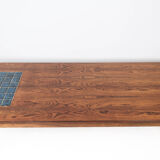 Coffee table in rosewood with blue tiles of Danish design from the 1960s