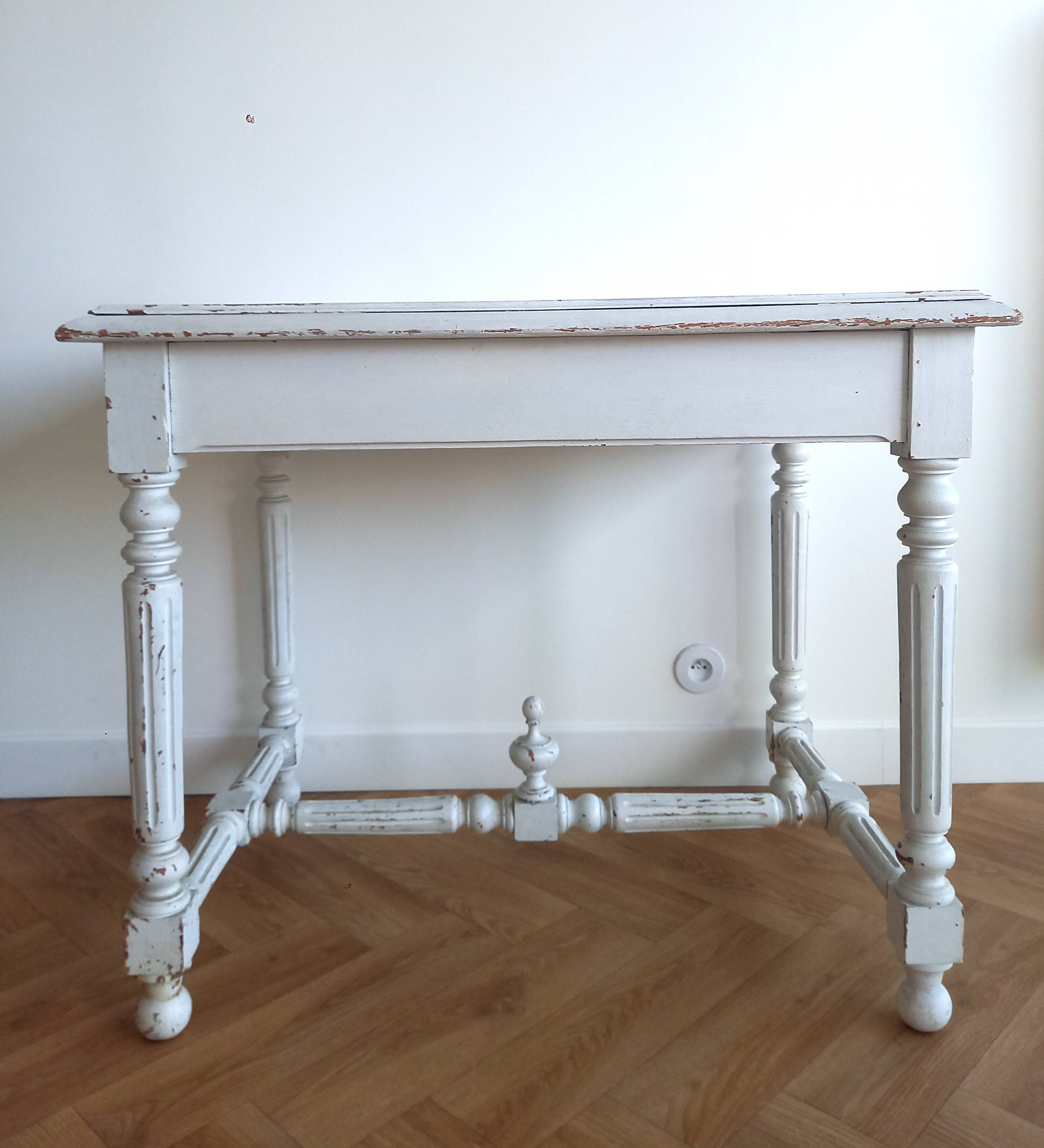 Henri II style desk in painted wood with trompe-l'oeil marble