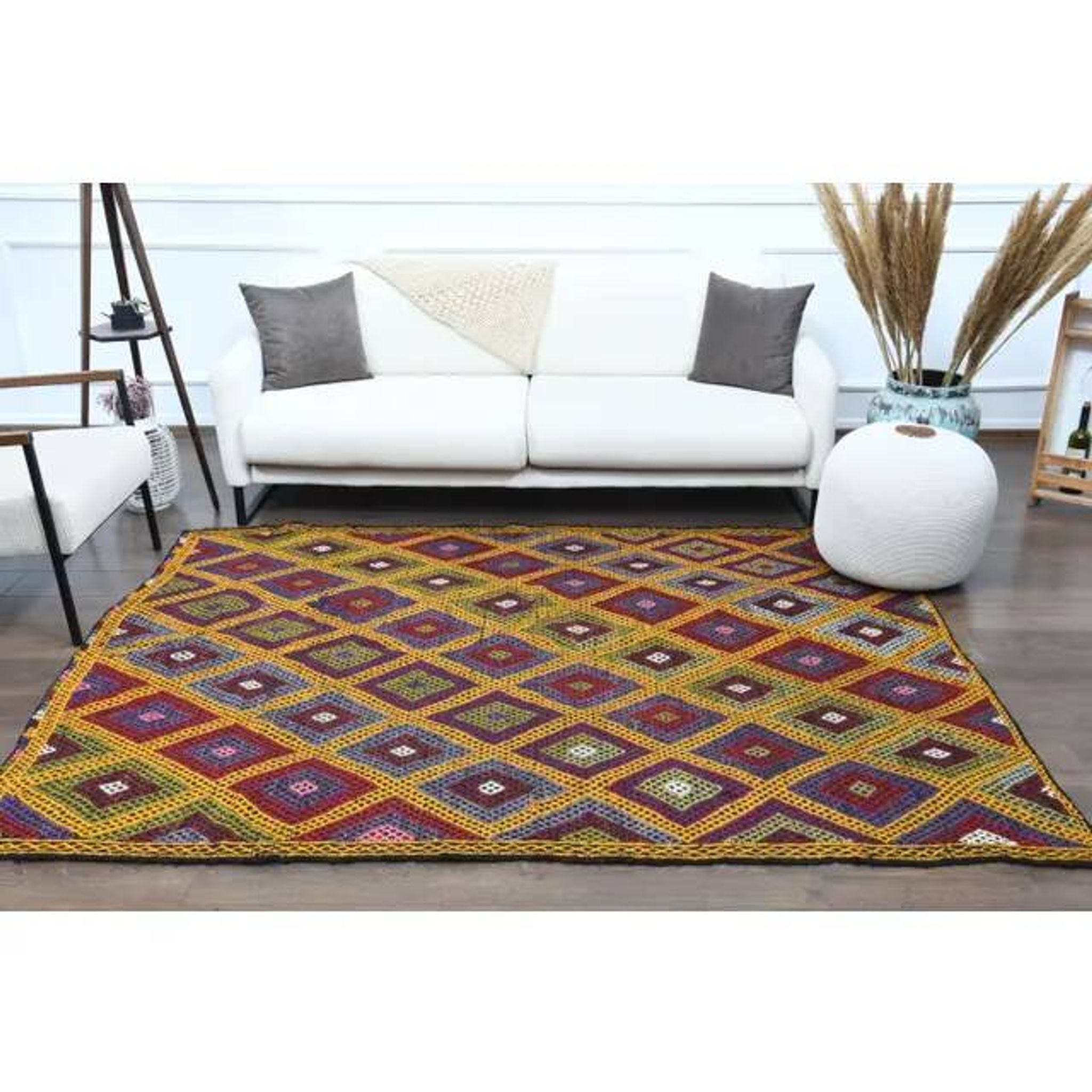 1970s Vintage Turkish Oushak Handmade Wool Cotton Yellow Area Rug 179x237