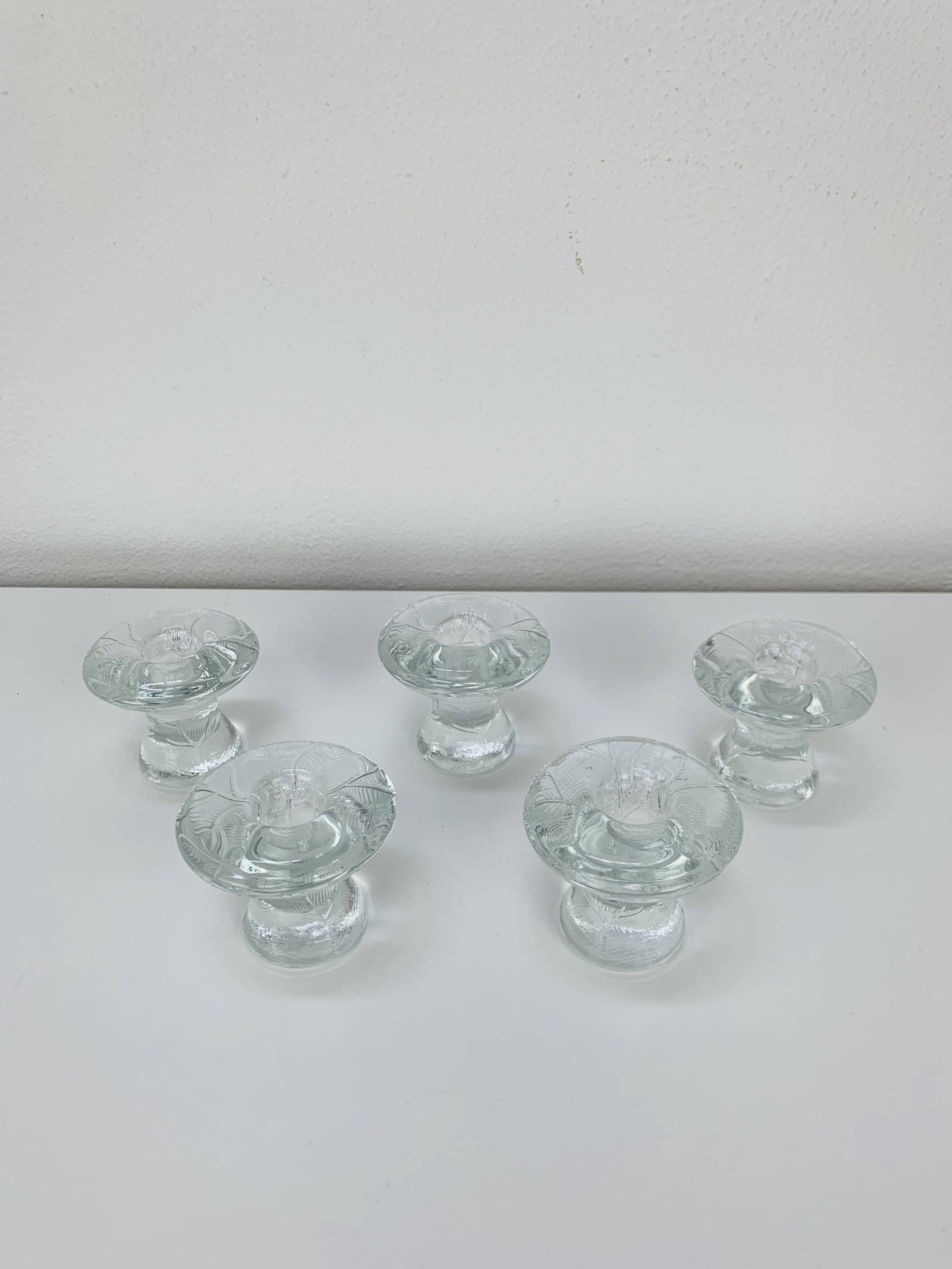 5 bougeoirs "feuilles" en verre vintage