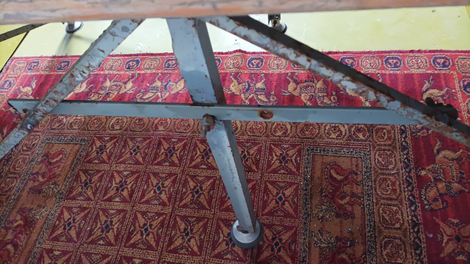 Large industrial table made of metal and beech.