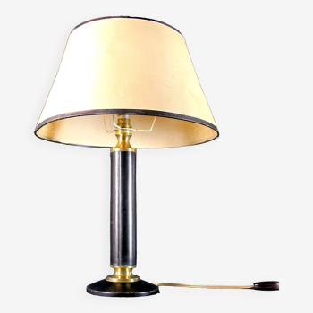 Mid-Century France Leather and Brass Table Lamp