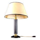 Mid-Century France Leather and Brass Table Lamp