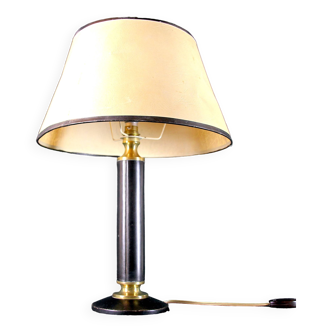 Lampe de table en cuir et laiton France Mid-Century