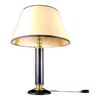 Mid-Century France Leather and Brass Table Lamp