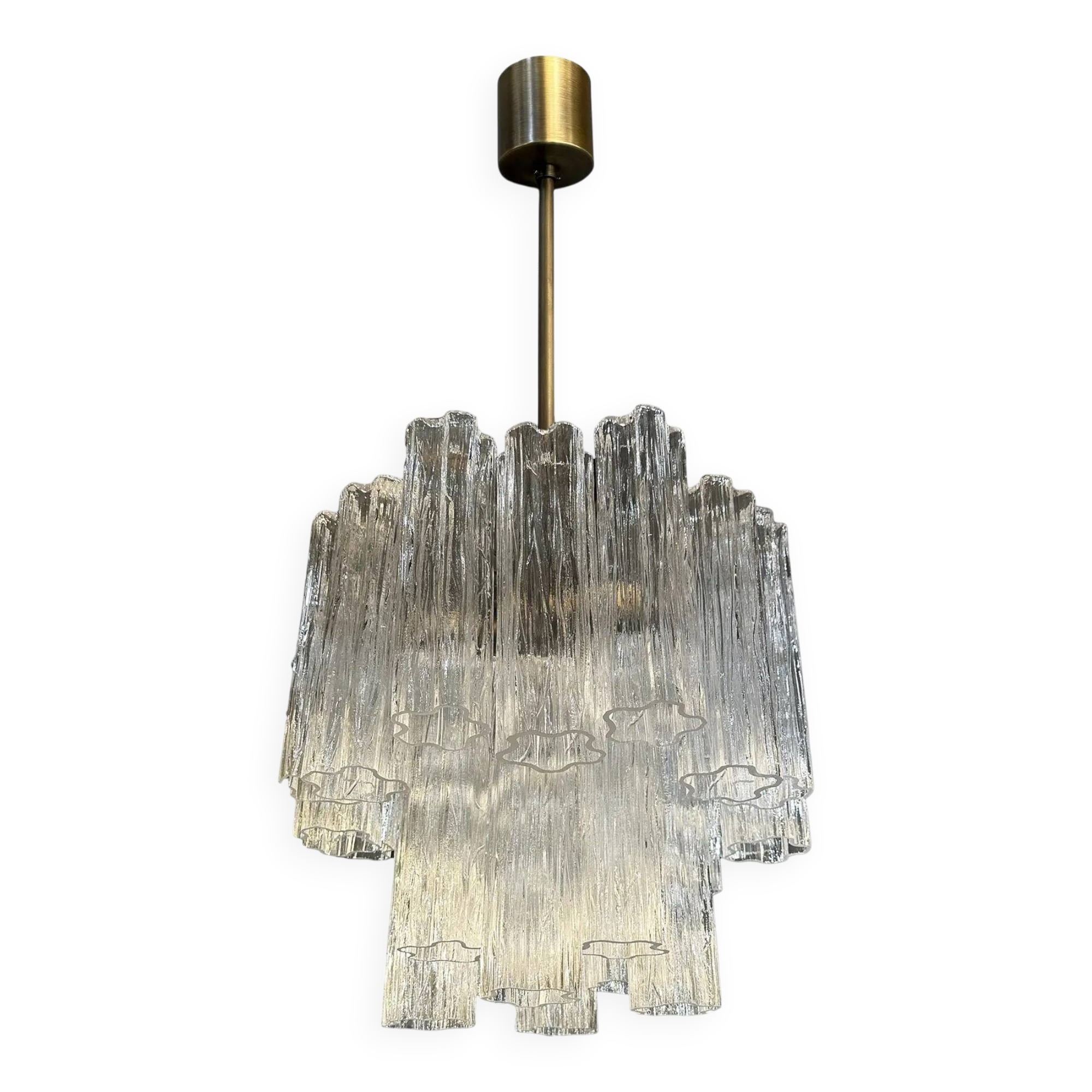 Elegant Contemporary Murano Glass Tronchi Chandelier in Burnished Metal