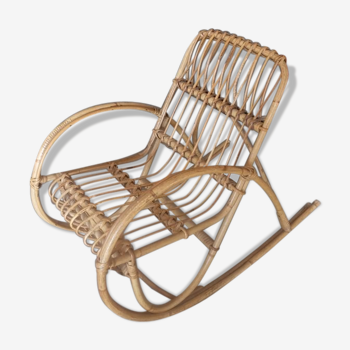 Rocking chair pour enfants en rotin des années 60