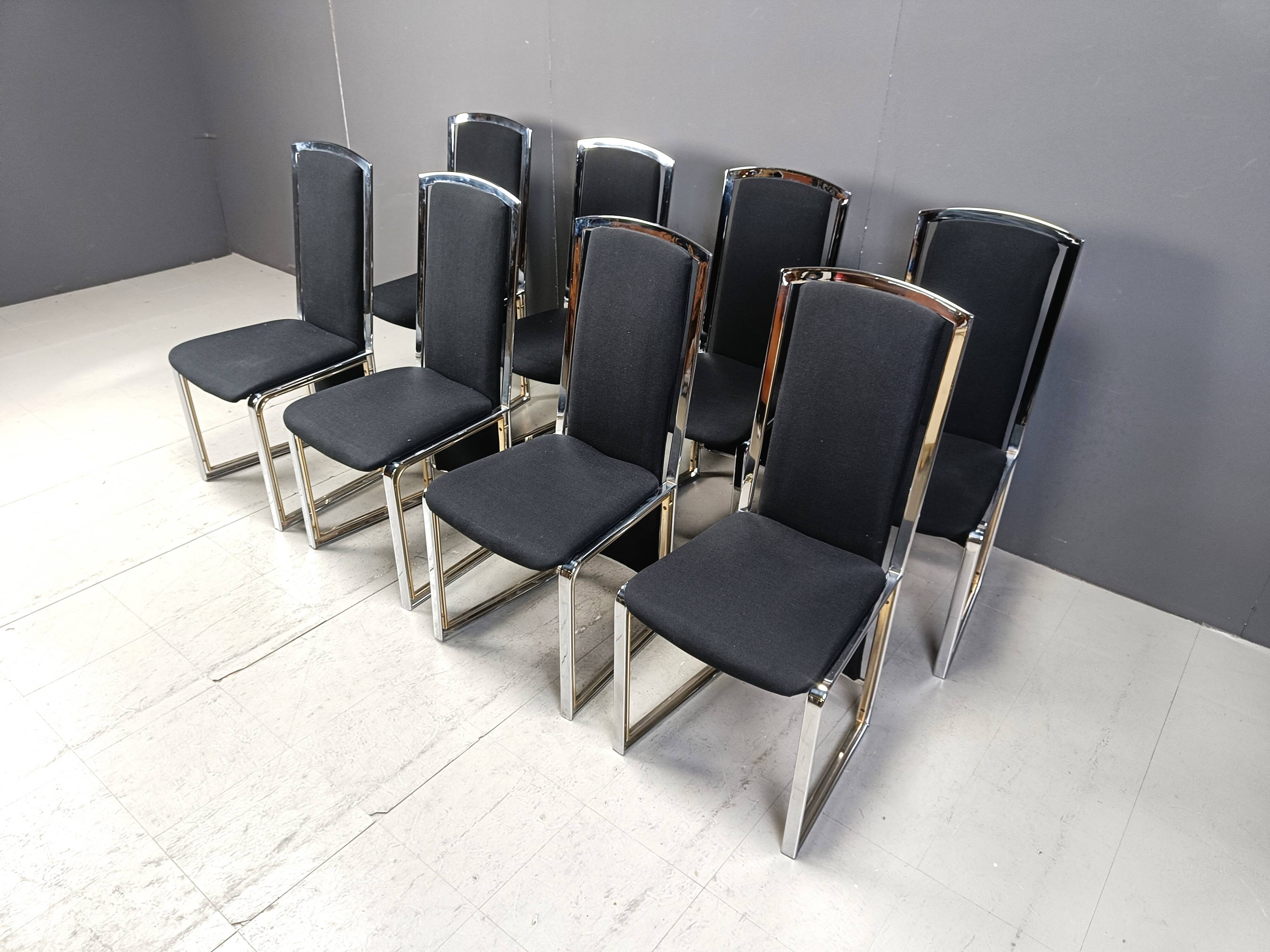 Lot de 8 chaises de salle à manger vintage en laiton et chrome - années 1970