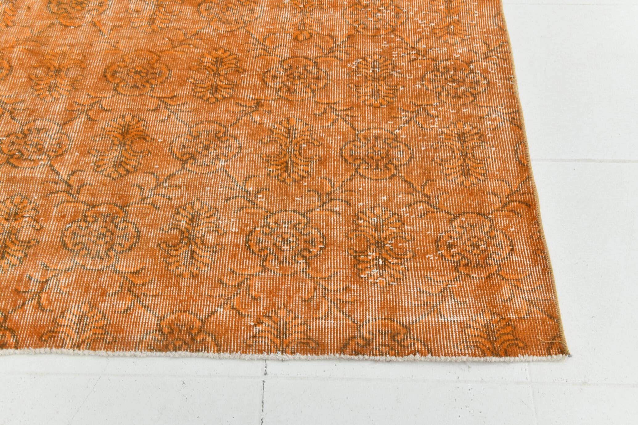 Tapis Vintage Orange Ocre Patiné, Style Bohème Chic