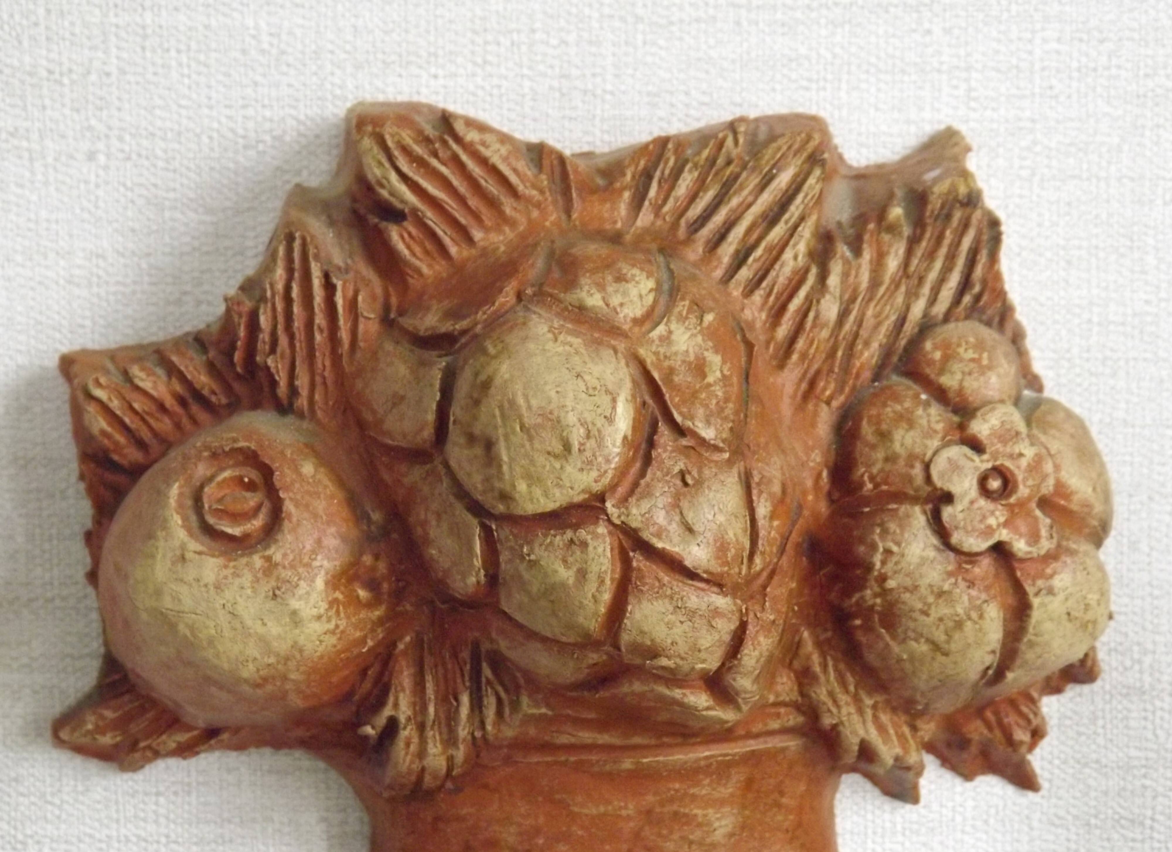 Rare Large Pair of French Terracotta Urn Fruit Basket Double Wall Lights