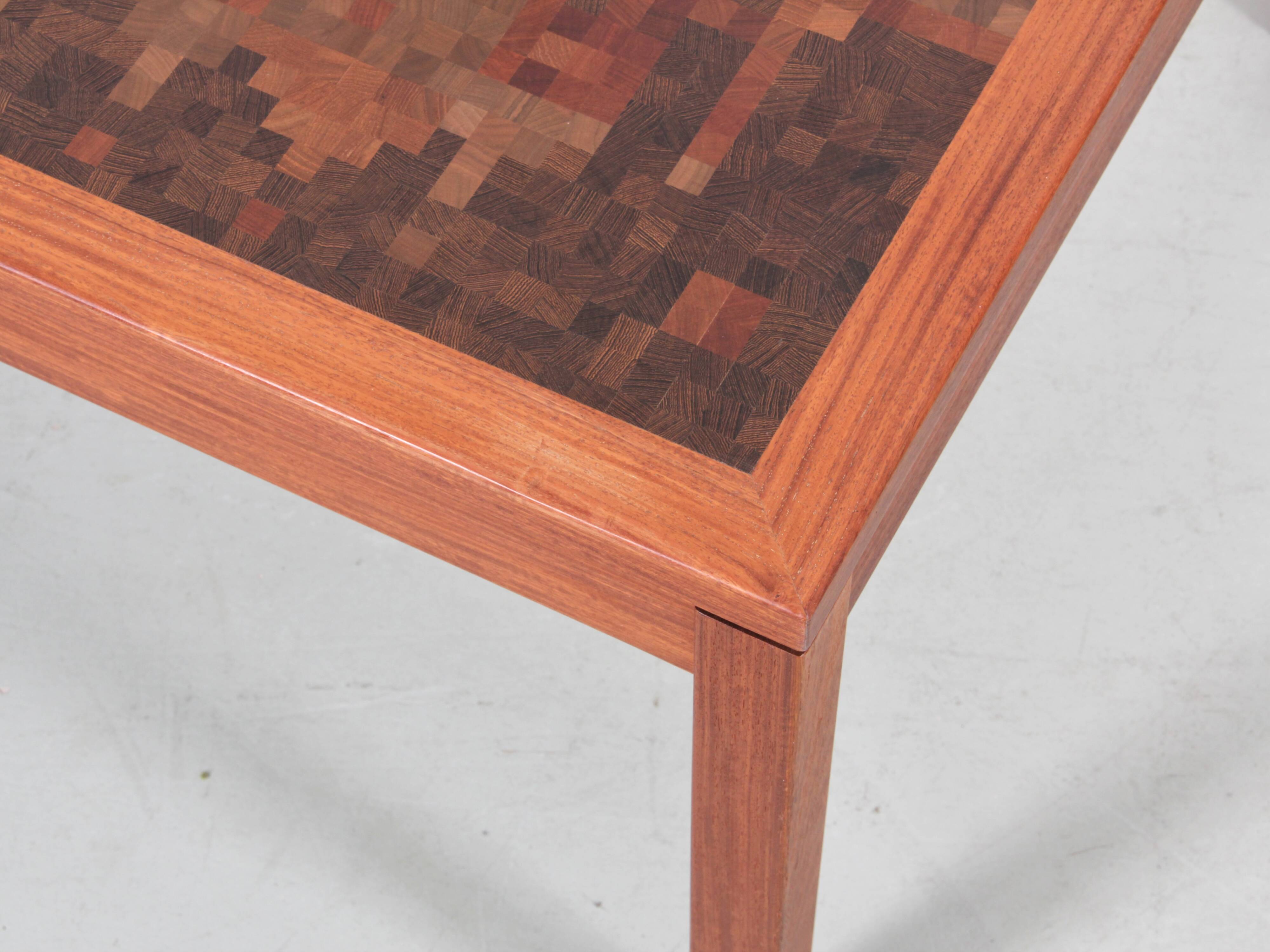 Large Scandinavian coffee table in standing wood marquetry