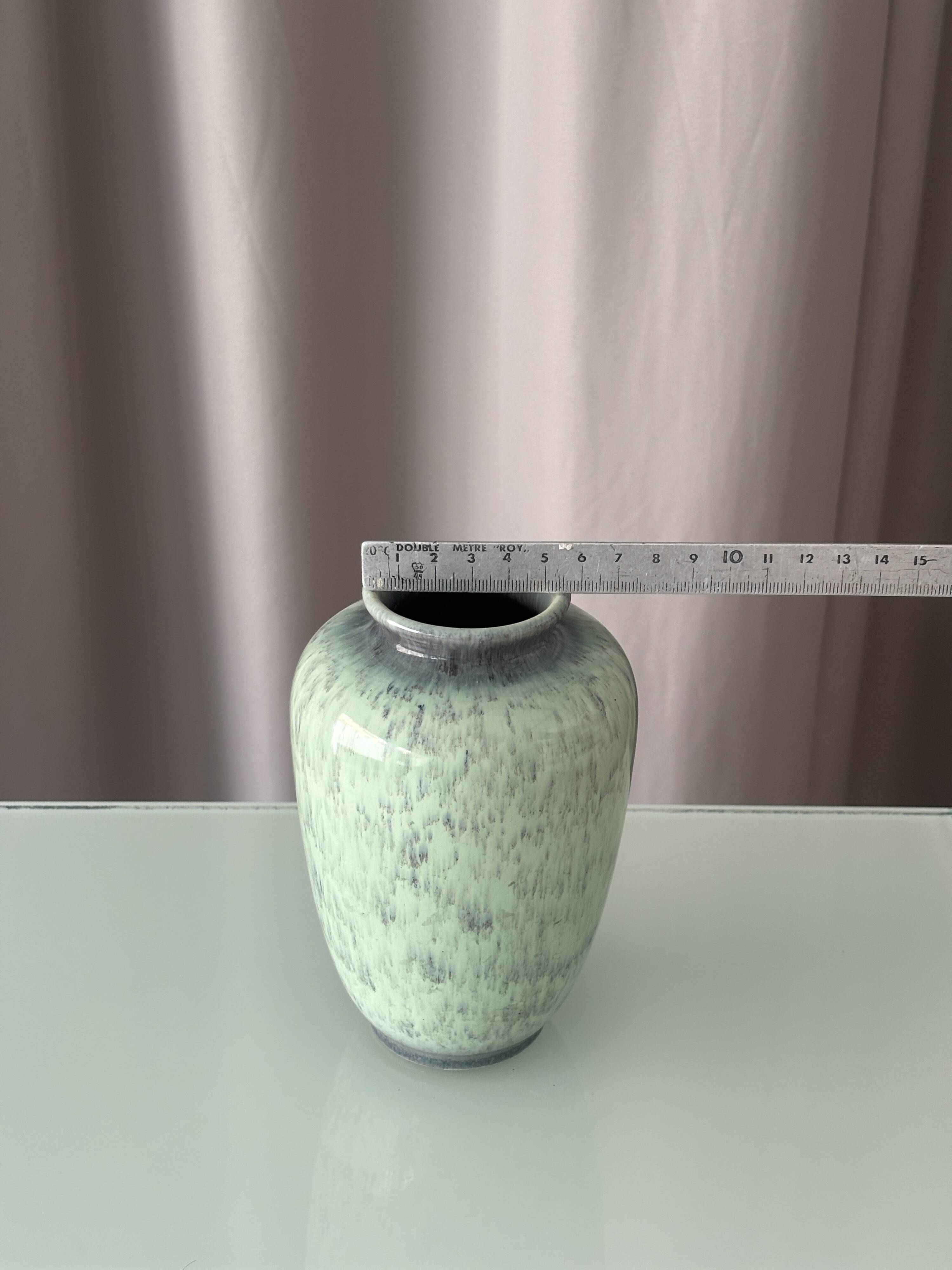 Vintage Studio Pottery Vase with Mottled Celadon Green Glaze