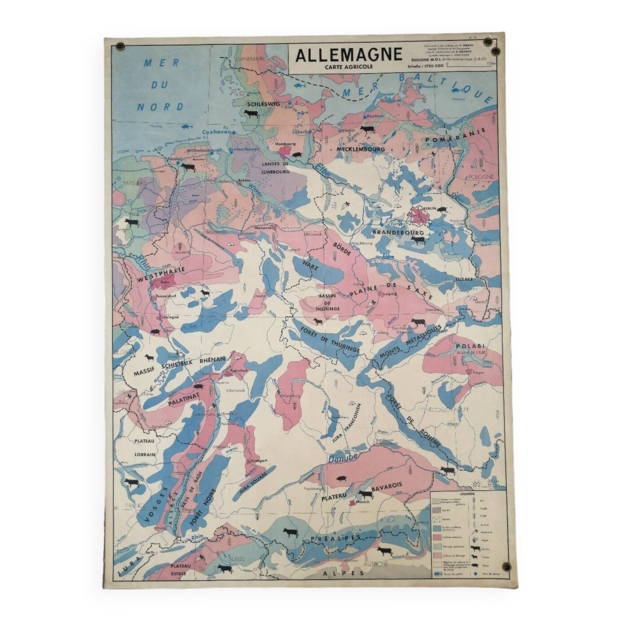 Old MDI map Germany Agricultural and vintage population
