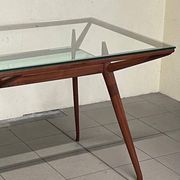 1950s Italian Wooden Table with Double Glass Top