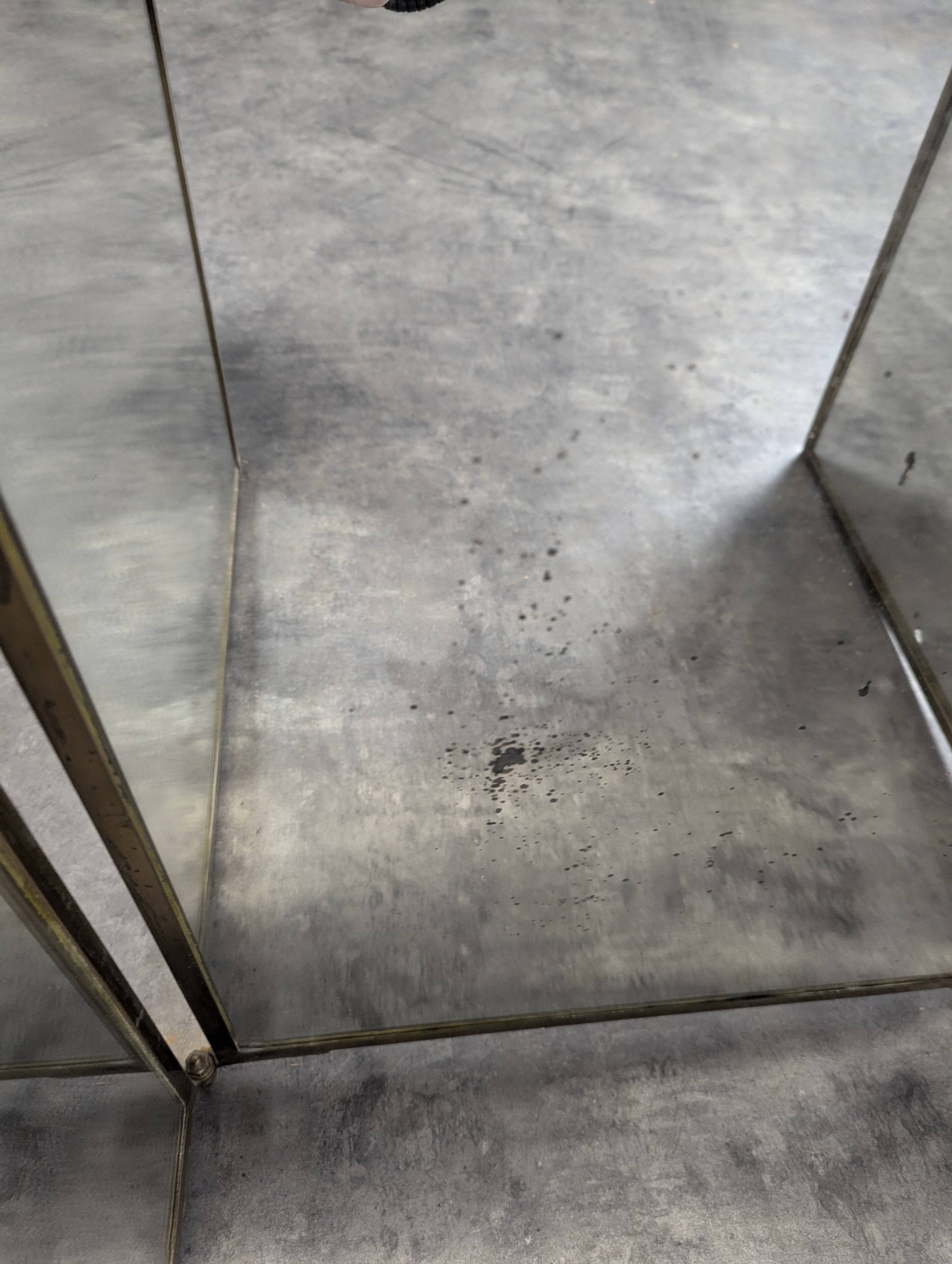 Nickel-plated bronze triptych mirror from the early 20th century.