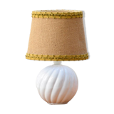 Porcelain bedside lamp with burlap shade
