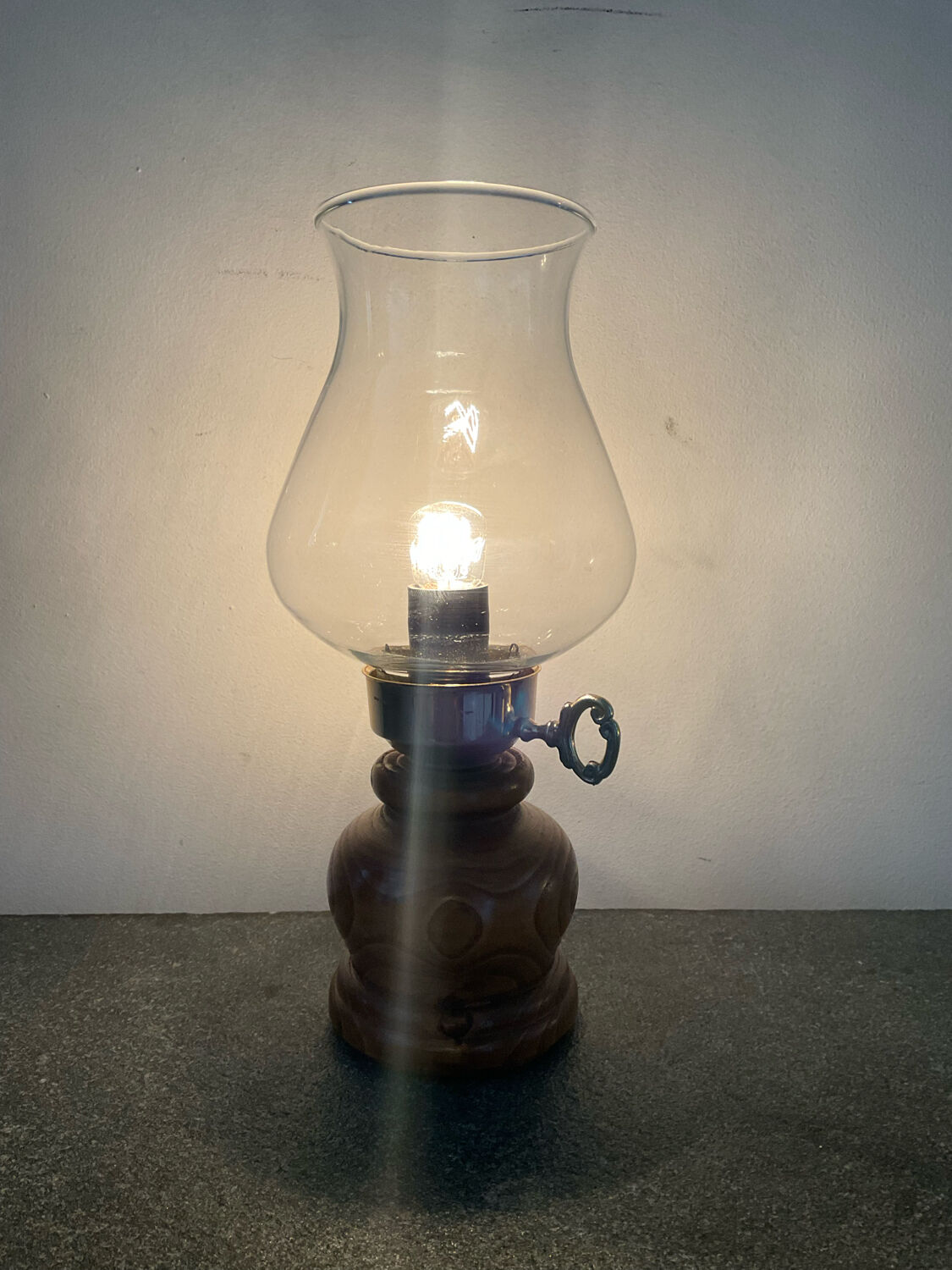 Vintage lamp 50s in wood and glass