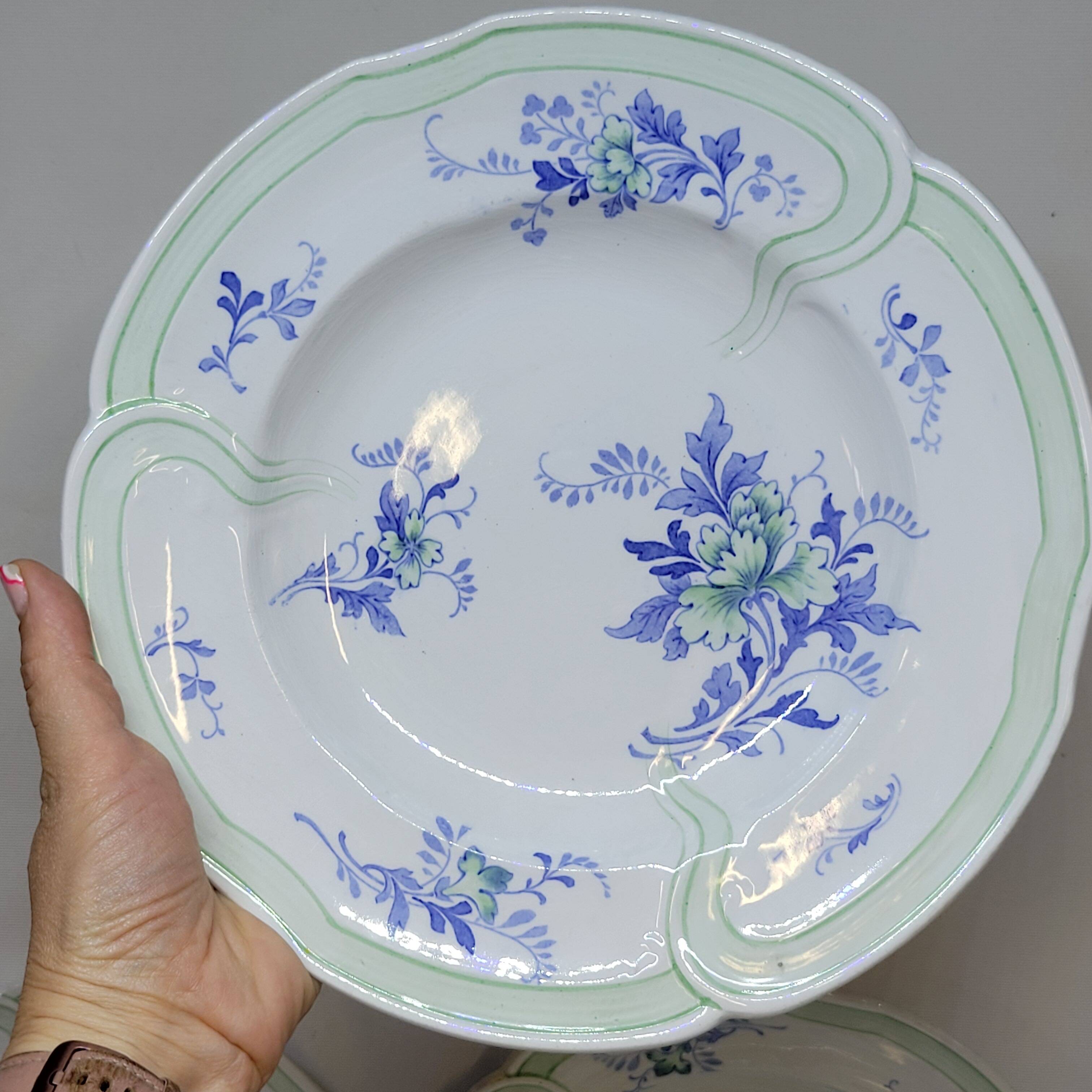 9 Antique KG Lunéville Plates, Regence Model