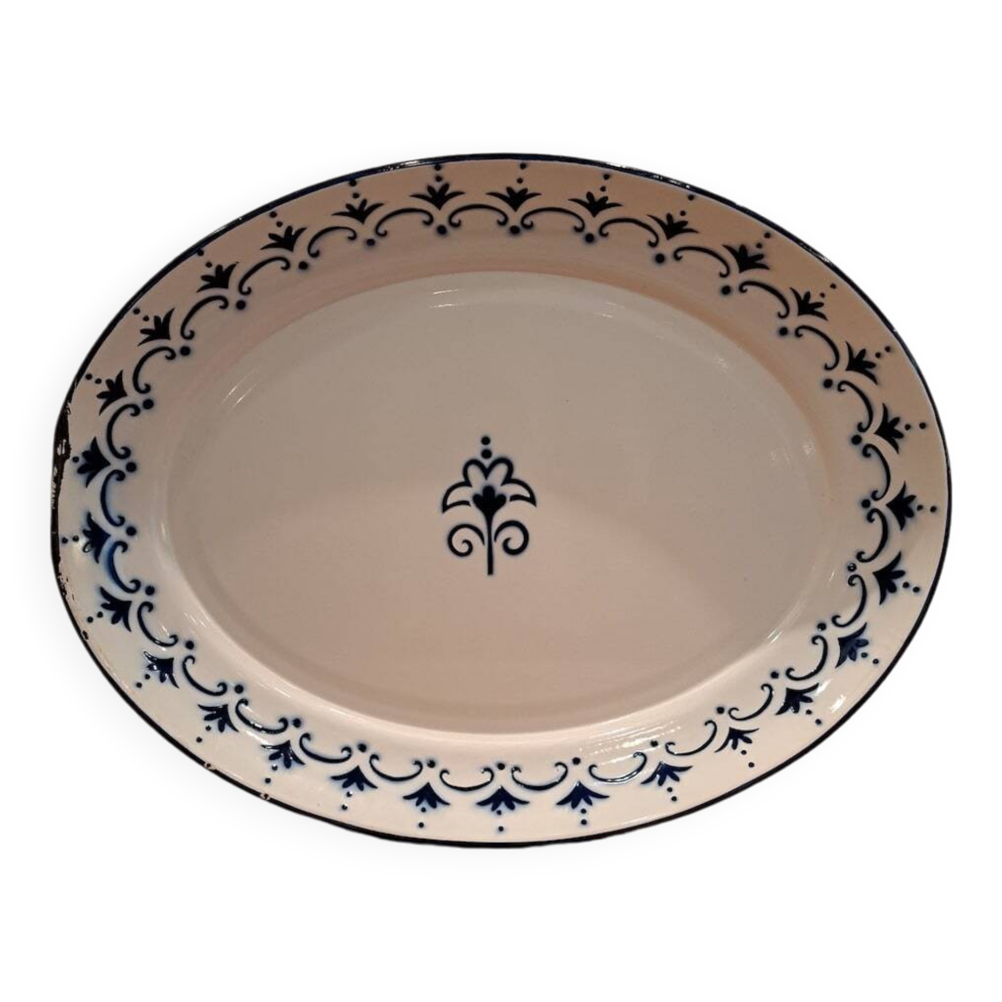 Vintage oval white enamel tray