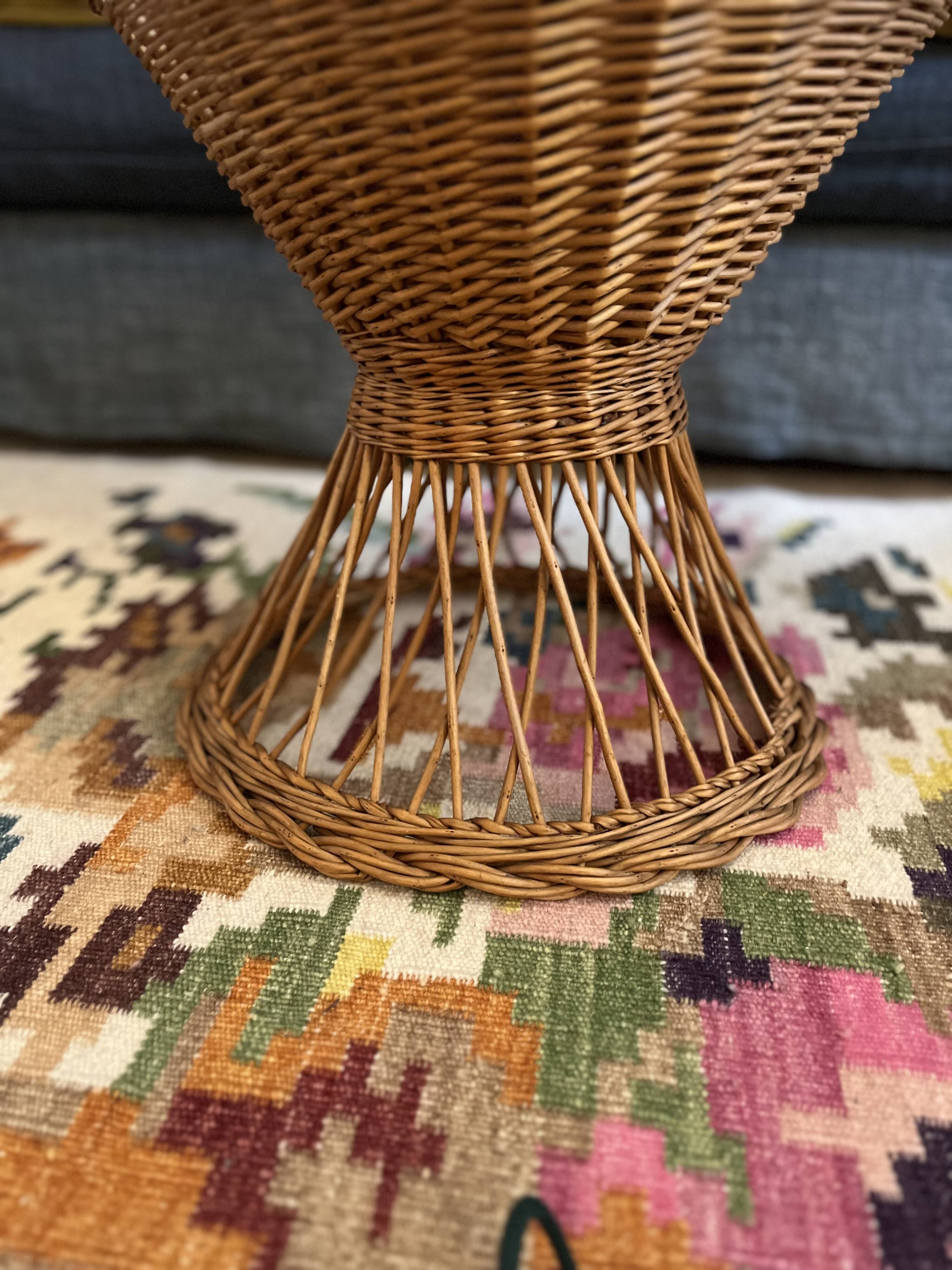 Small vintage rattan pedestal table
