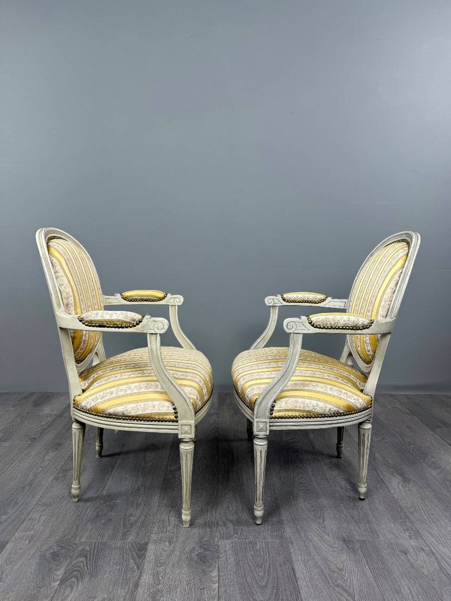 Pair of Medallion Armchairs in Louis XVI Style with Footrests, 20th Century