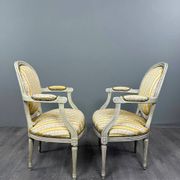 Pair of Medallion Armchairs in Louis XVI Style with Footrests, 20th Century
