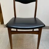 Set of 6 Scandinavian Skaï and teak wood chairs