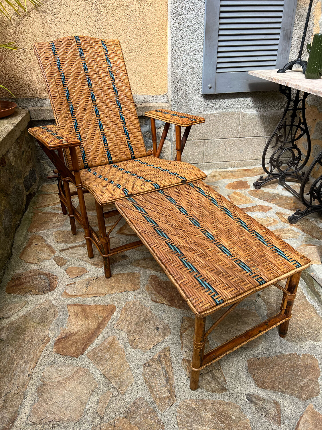 Vintage rattan and wicker deckchair