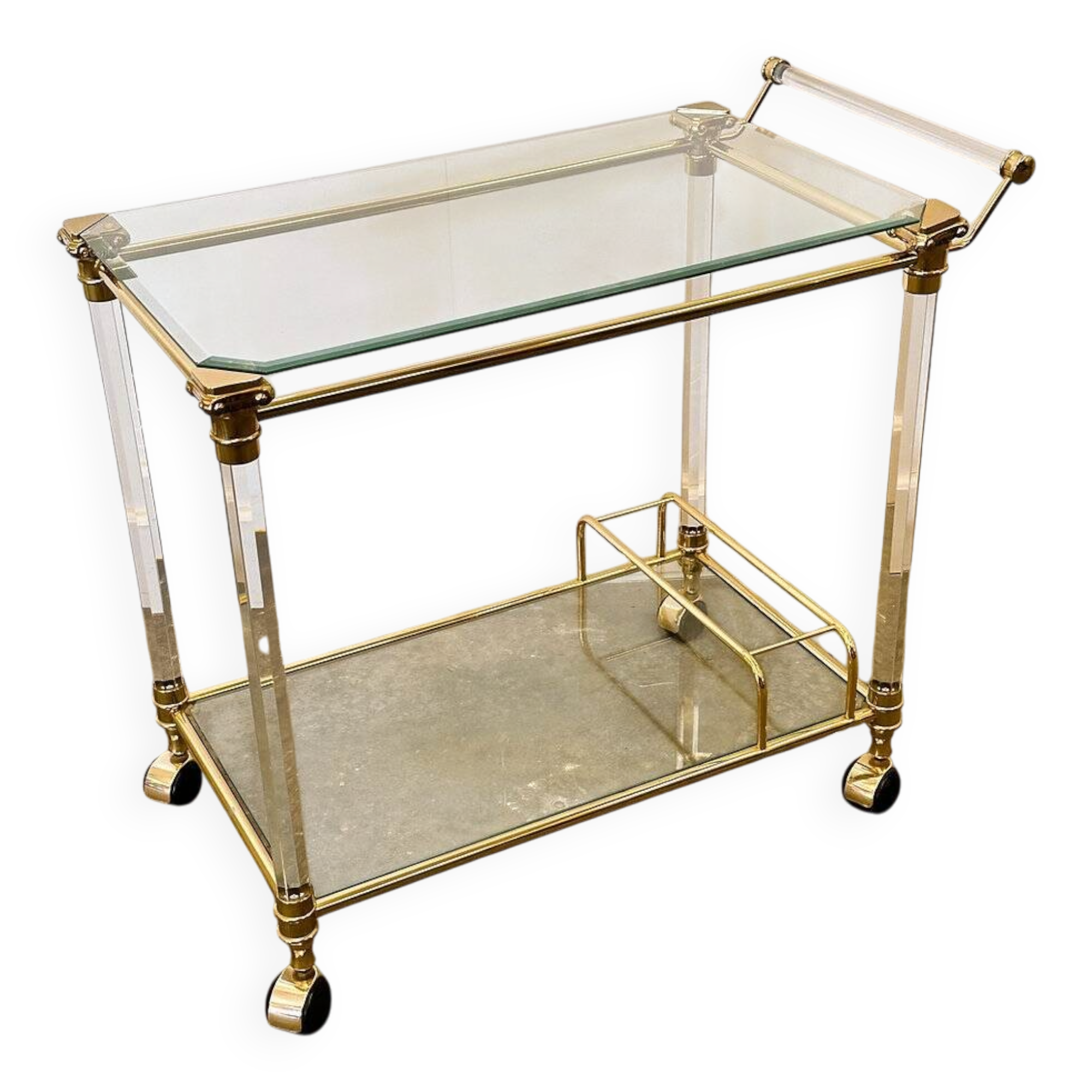Hollywood Regency Lucite and Brass Bar Cart, 1980s