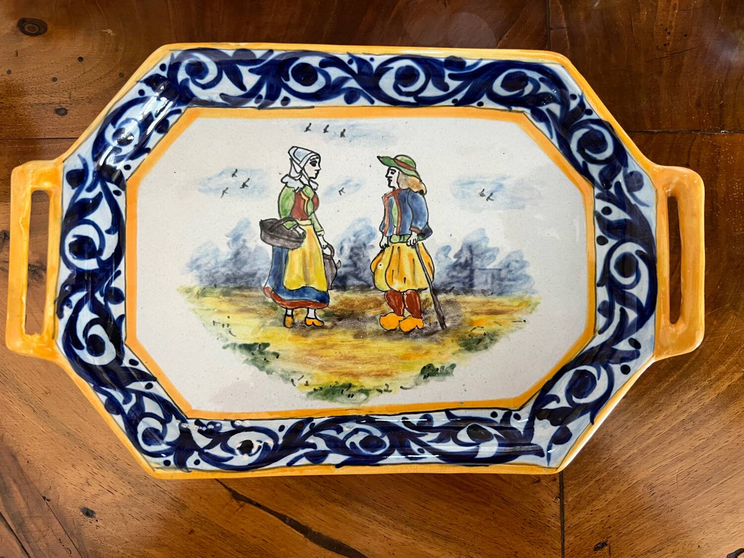 Set of tray and six cream pots HB Quimper