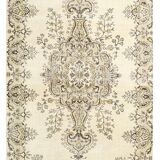 5x8 Light Yellow & Green Vintage Turkish Rug, 162x259Cm