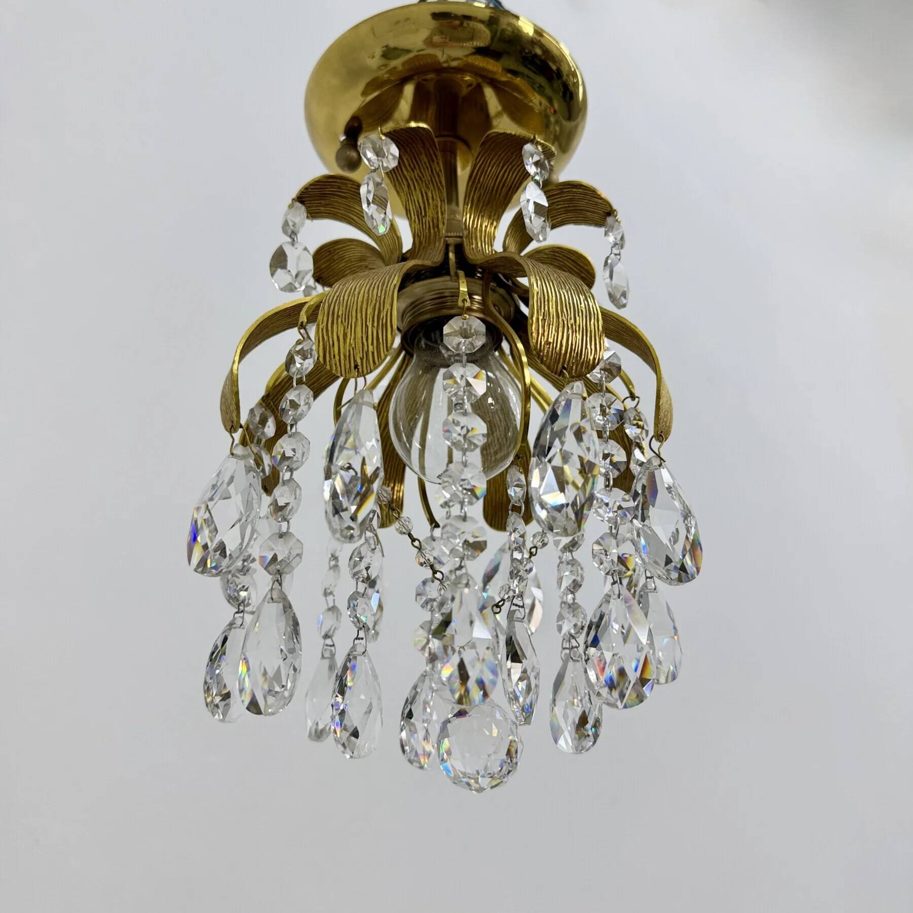 Palwa crystal flush mount by Ernst Palme, brass pineapple, 1960s, Germany
