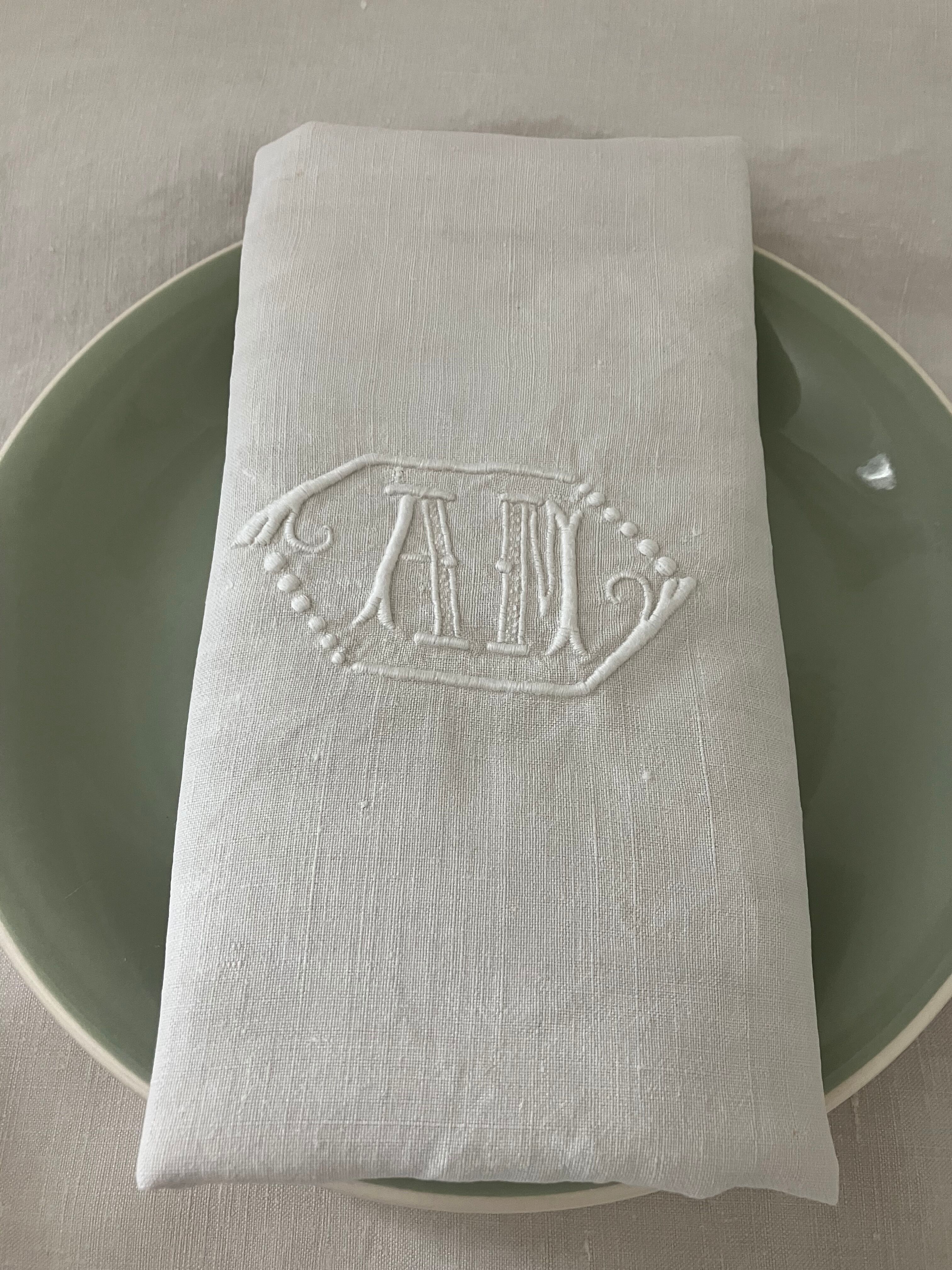 6 serviettes en fil de lin, trousseau d'Amandine