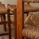 Vintage set of six French mid-century dining chairs in wood and rush, 1960s