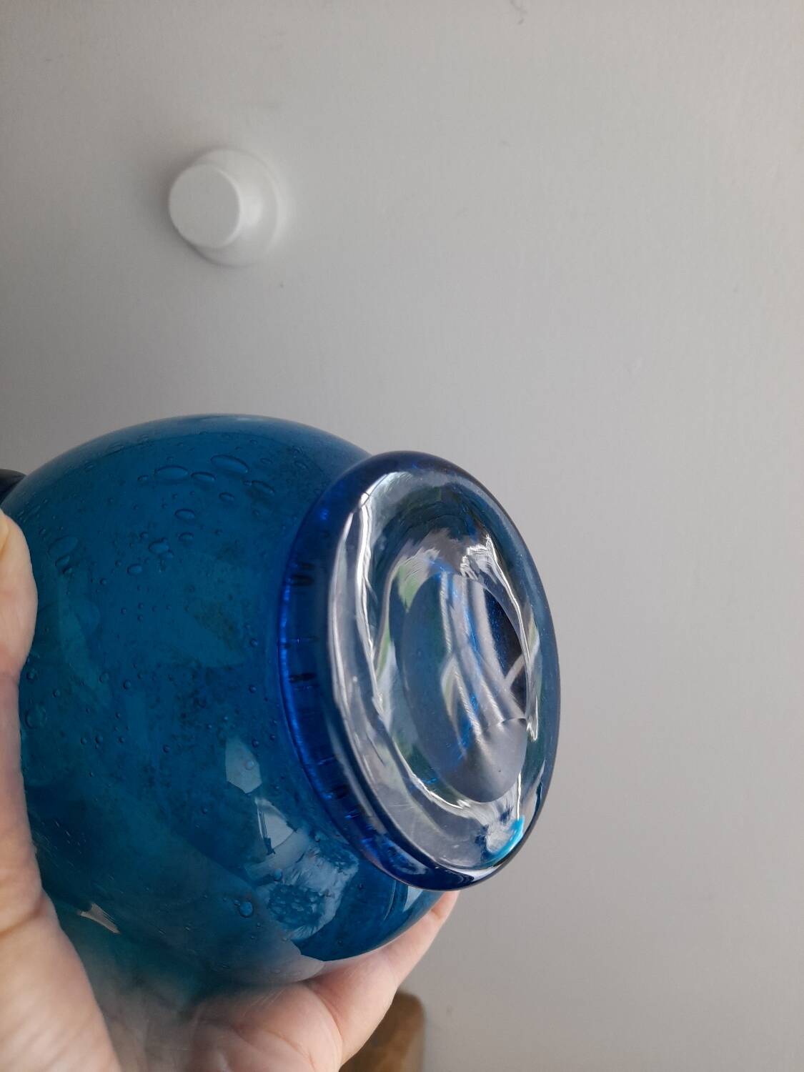 Blue blown glass pitcher